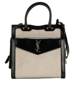 Small Uptown Tote, Canvas/Leather, Black/Cream, MII, S, 2*
